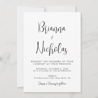 Invitación Boda de caligrafía blanca y negra de código QR