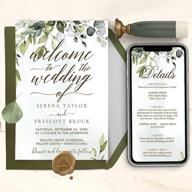 Invitación Boda de caligrafía botánica descargable (botanical greenery wedding invite)
