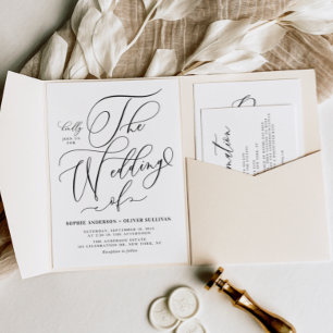 Invitación Boda de caligrafía brillante y elegante de color n