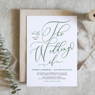 Invitación Boda de caligrafía caprichosa de Emerald Green