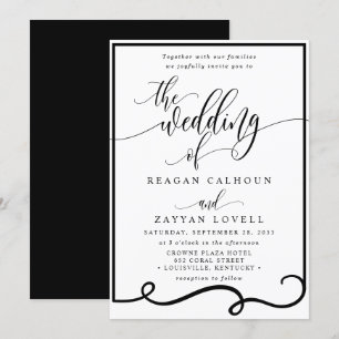Invitación Boda de Caligrafía Chic en Blanco y Negro