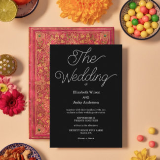 Invitación Boda de Caligrafía Clásica Elegante en Blanco y Ne