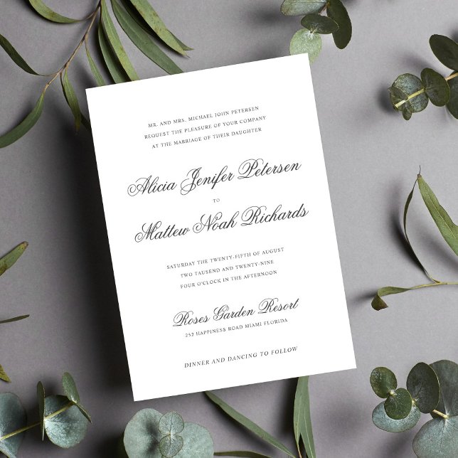 Invitación Boda de caligrafía clásica elegante y simple (Subido por el creador)
