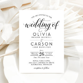 Invitación Boda de caligrafía clásica en blanco y negro