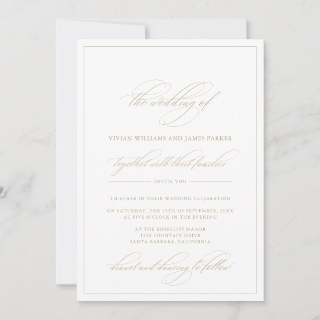 Invitación Boda de caligrafía clásica simple y elegante (Anverso)
