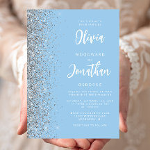 Boda de Caligrafía con Brillo Plateado Baby Blue