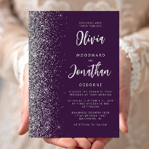 Boda de Caligrafía con Brillo Plateado Púrpura