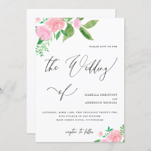 Invitación Boda de caligrafía con buquet rosa bonito