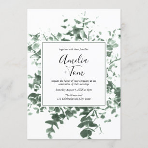 Invitación Boda de caligrafía de acuarela de follaje botánico