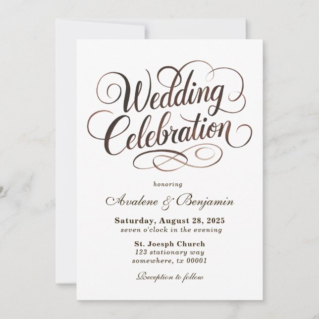 Invitación Boda de caligrafía de acuarela de Mocha Mousse (Anverso)