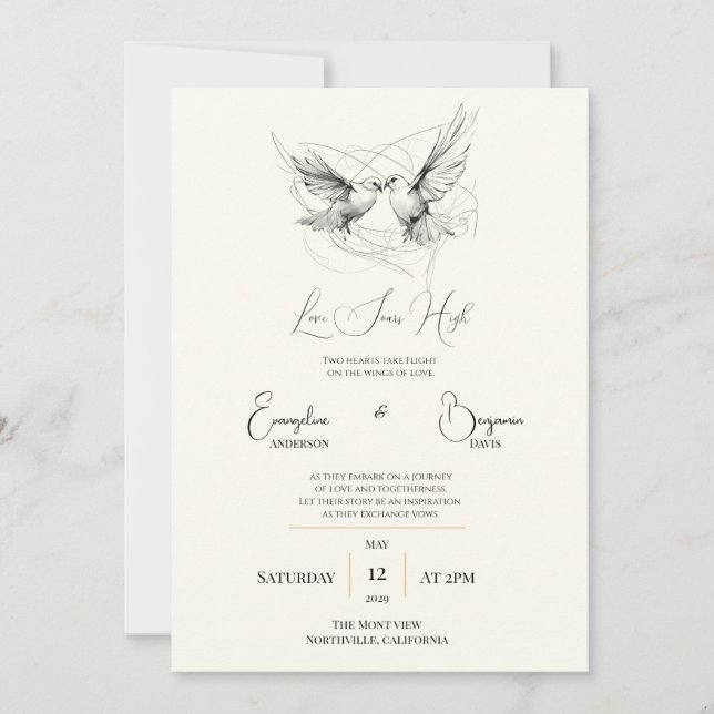 Invitación Boda de caligrafía de amor mínimo Dove (Anverso)