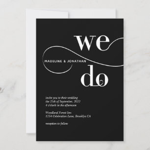 Invitación Boda de caligrafía de blanco negro minimalista