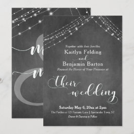 Invitación Boda de caligrafía de cadenas de luz blanca de piz