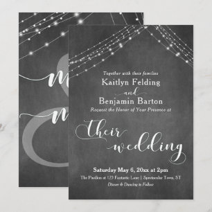 Invitación Boda de caligrafía de cadenas de luz blanca de piz