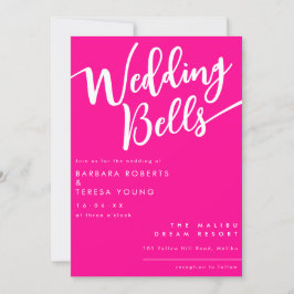 Invitación Boda de caligrafía de campanas rosadas calientes