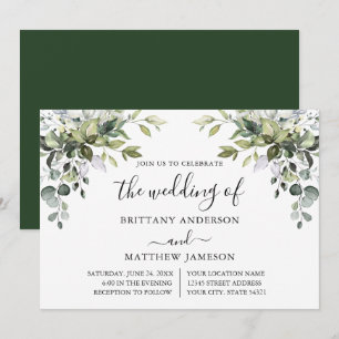 Invitación Boda de caligrafía de color de agua verde