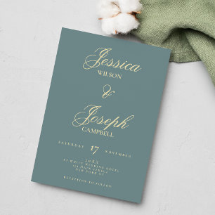 Invitación Boda de caligrafía de escritura clásica verde azul