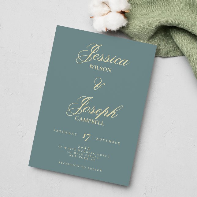 Invitación Boda de caligrafía de escritura clásica verde azul (Aegean teal classic script calligraphy wedding)