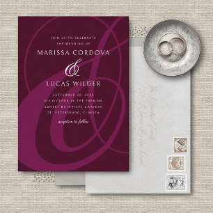 Invitación Boda de caligrafía de escritura de Borgoña Ampersa