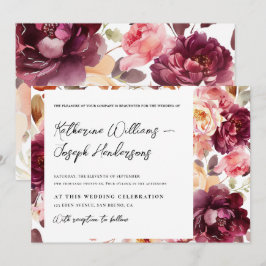 Invitación Boda de caligrafía de escritura de Borgoña con flo