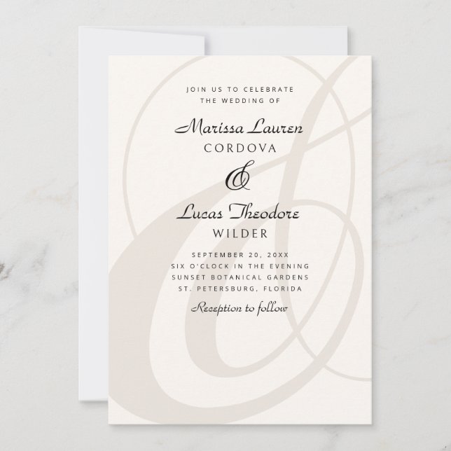Invitación Boda de caligrafía de escritura de champagne Amper (Anverso)