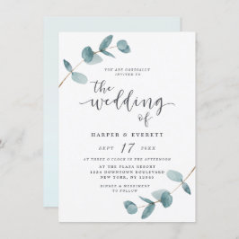Invitación Boda de caligrafía de eucalipto Minimalista simple