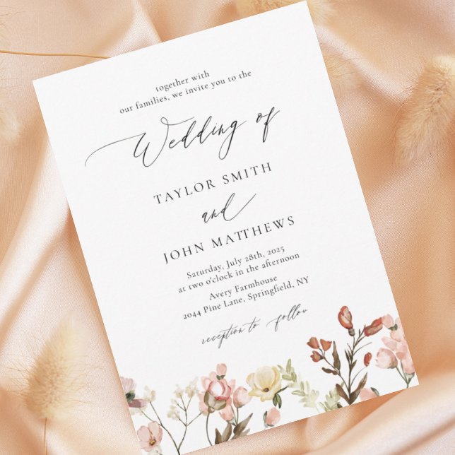 Invitación Boda de caligrafía de flor silvestre acuarela (Subido por el creador)