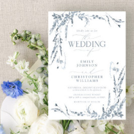 Invitación Boda de caligrafía de flor silvestre Dusty Blue
