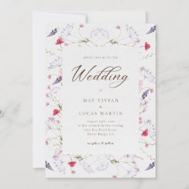 Invitación Boda de caligrafía de flores silvestres de color d