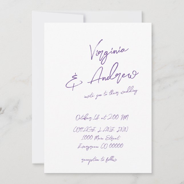 Invitación Boda de caligrafía de guión Minimalista simple (Anverso)