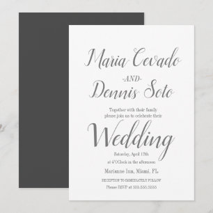 Invitación Boda de caligrafía de guión simple con letras gris