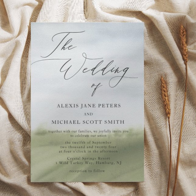 Invitación Boda de caligrafía de la granja de paisaje acuarel (Subido por el creador)