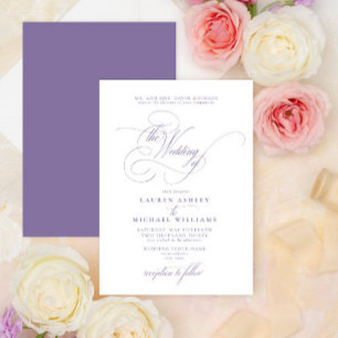 Invitación Boda de caligrafía de lavanda de Lilac embellecida