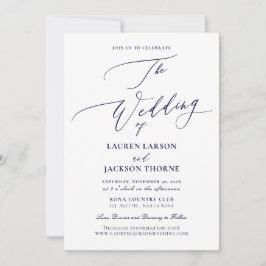 Invitación Boda de caligrafía de lujo azul marino de ArtsApp