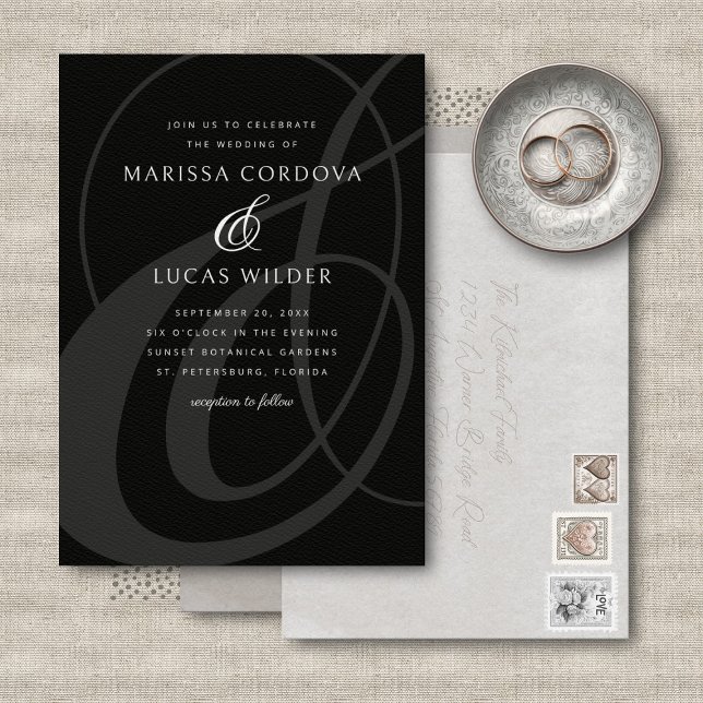 Invitación Boda de caligrafía de manuscrito en blanco negro (Subido por el creador)