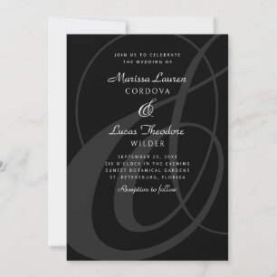 Invitación Boda de caligrafía de manuscrito en blanco negro