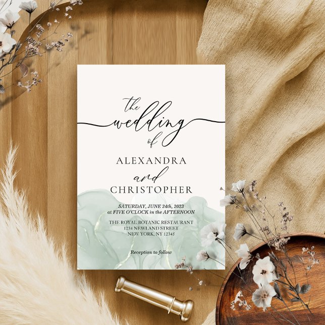 Invitación Boda de caligrafía de marca verde acuarela (Subido por el creador)