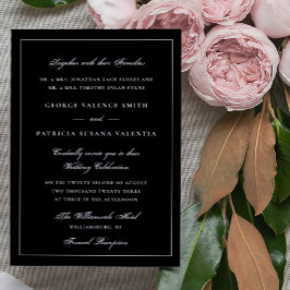 Invitación Boda de caligrafía de marco blanco elegante y negr