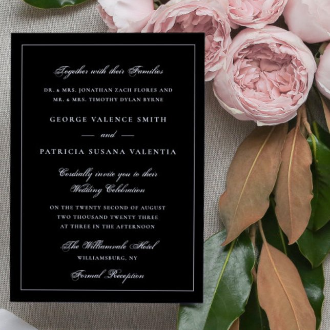 Invitación Boda de caligrafía de marco blanco elegante y negr (Subido por el creador)