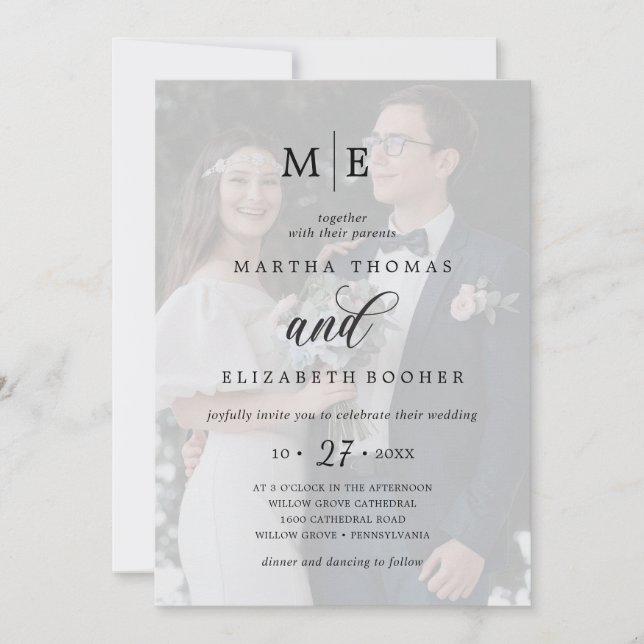 Invitación Boda de caligrafía de Moda de superposición fotogr (Anverso)