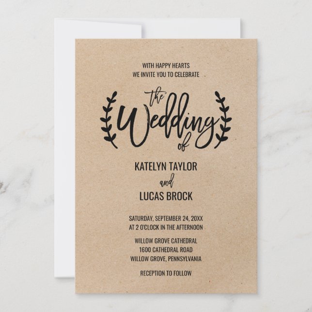 Invitación Boda de caligrafía de Moda rusa Faux Kraft (Anverso)