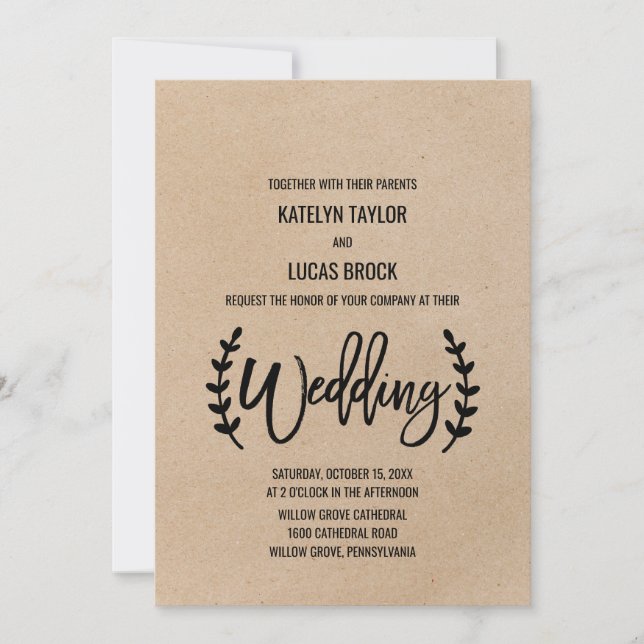 Invitación Boda de caligrafía de Moda rusa Faux Kraft (Anverso)