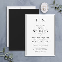 Boda de caligrafía de monograma blanco negro forma