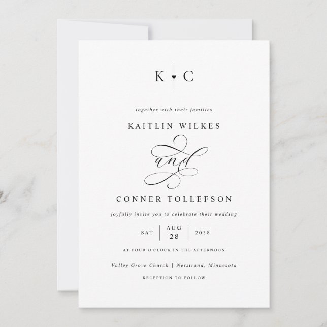 Invitación Boda de caligrafía de monograma romántico (Anverso)
