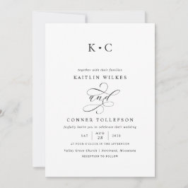 Invitación Boda de Caligrafía de Monograma Romántico