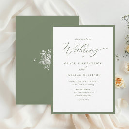 Invitación Boda de Caligrafía de Monograma Simple Verde Sage