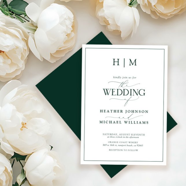 Invitación Boda de caligrafía de monograma verde esmeralda fo (Subido por el creador)