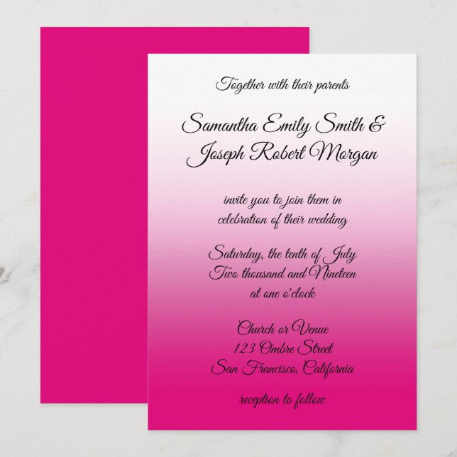 Invitación Boda de caligrafía de ocmbre blanco y rosa calient (Anverso / Reverso)