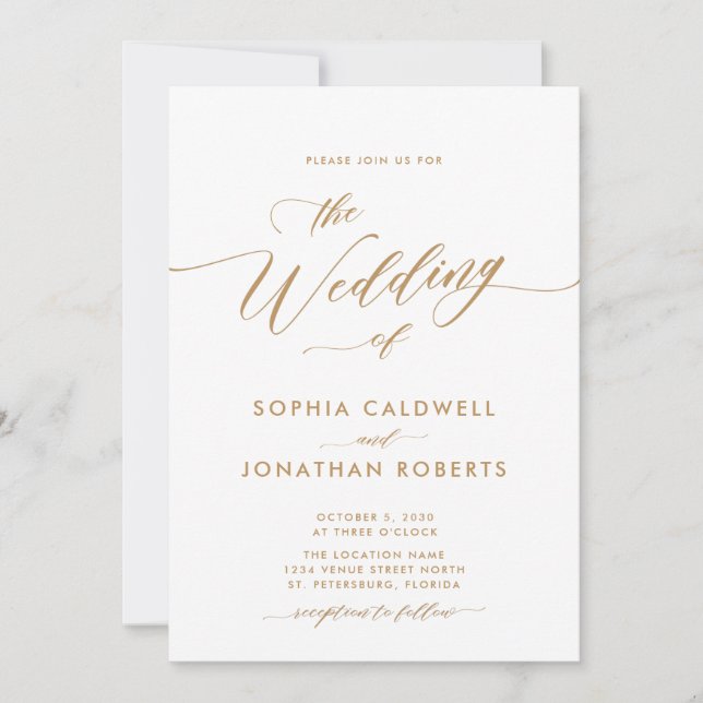 Invitación Boda de caligrafía de oro de All in One (Anverso)