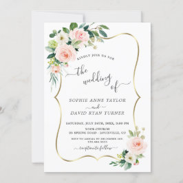 Invitación Boda de caligrafía de oro de color de agua Rubor F